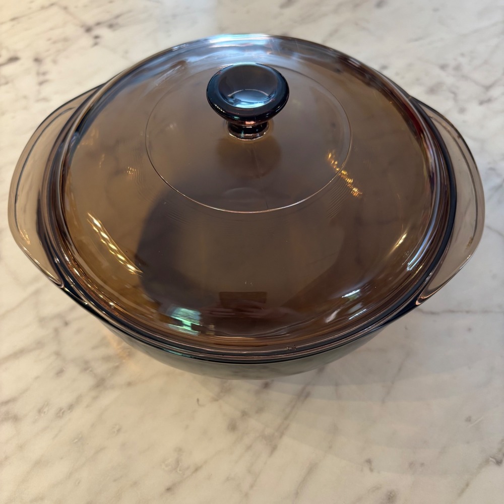 Pyrex 023-N 1.5 Qt Amber Brown Glass Round Casserole Dish with Lid Vintage USA